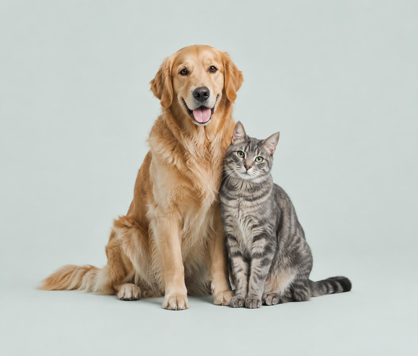 Ein Golden Retriever und eine Katze